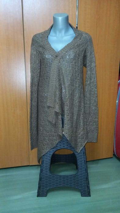 Pulover /Cardigan perforat maron cu fir auriu Zingara , M
