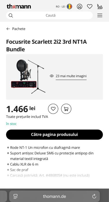 Microfon Rode NT-1 Placa sunet Scarlett