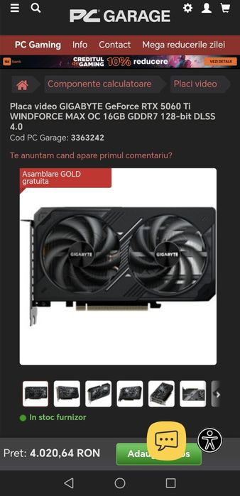 Placa video Gigabyte GeForce RTX 5060 Ti WINDFORCE MAX OC 16GB