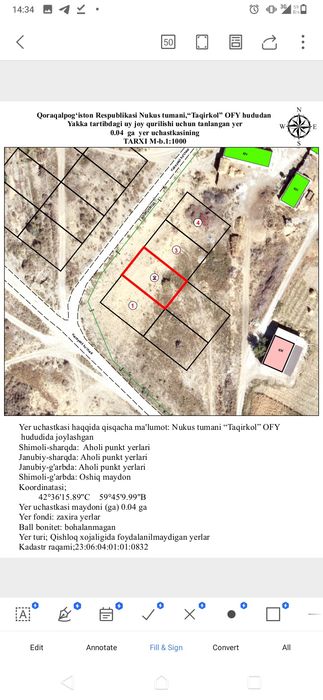 Jer plan No'kis rayonda O'rnek te,Tok tawda