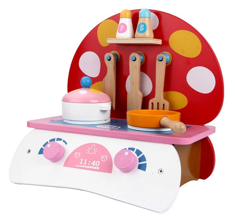 НАМАЛЕНА ЦЕНА Дървена пожарна печка фурна с аксесоари за детска кухня