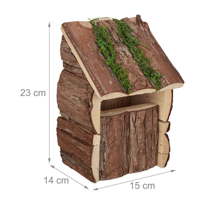 Casuta pentru pasari din lemn natural si muschi de copac 23x15x14 cm