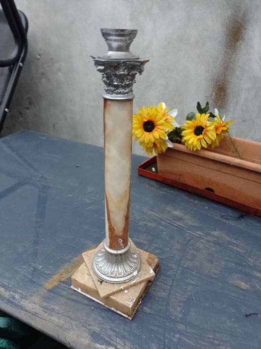 Lampa veioza lampadar din onix și argint