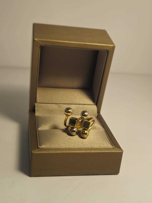 Inel damă aur 14K 585 model geometric cu bile, 3,97 g