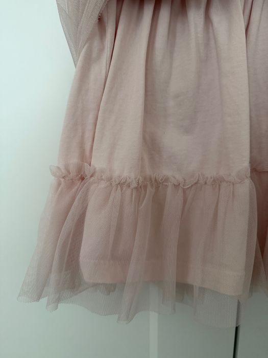 рокля розов цвят с тюл и шевица 0-3 месеца