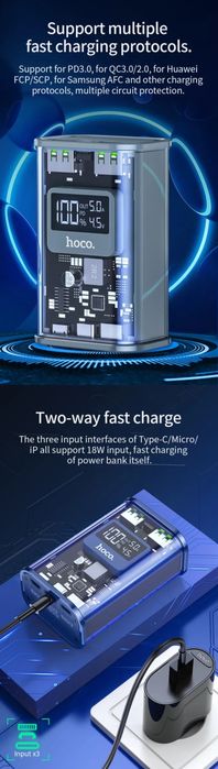 Hoco J105 Transparent Power Bank 10000mAh PD 20W + 22.5W QC3.0