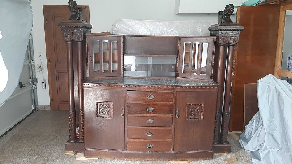 Set mobilier sufragerie,bufet mare,mic,masa extensibila,lemn,marmura