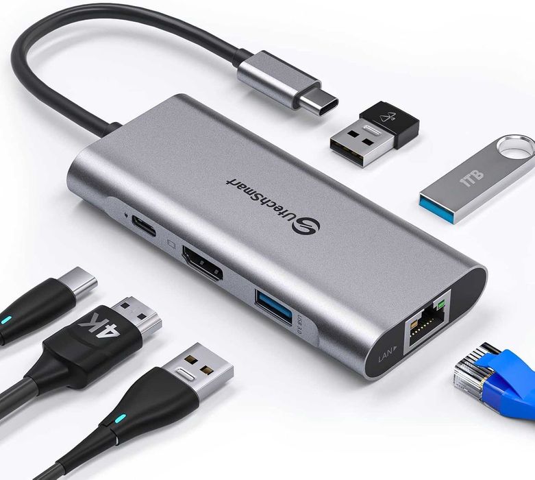 UtechSmart USB C хъб, Ethernet многопортов адаптер 6 в 1 USB C към HDMI докинг станция