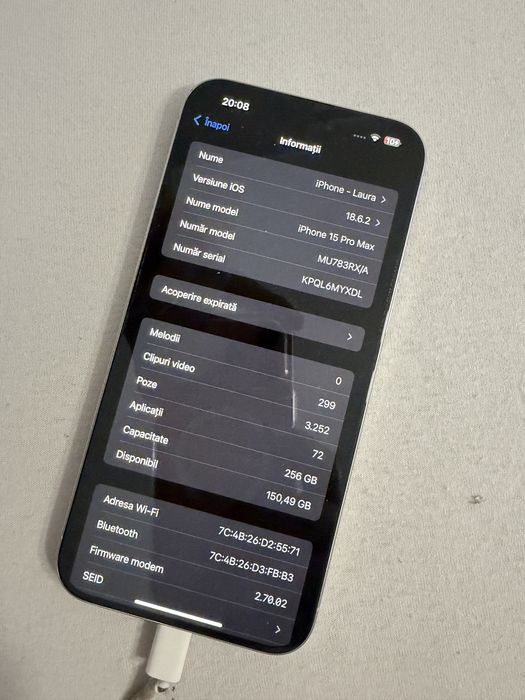 Vand IPHONE 15 pro max alb RETEA ORANGE