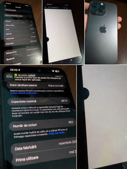 iPhone 15 Pro Max 512GB – 88% baterie – funcționează perfect
