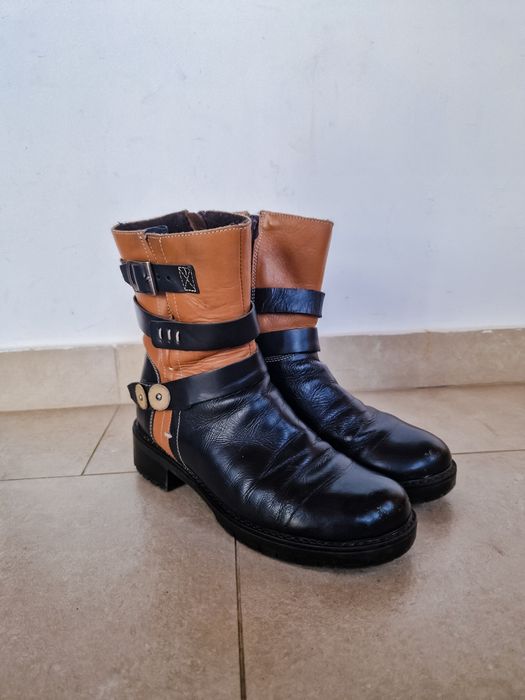 Cizme casual scurte MENUO BLU dama piele bleumarin-maro