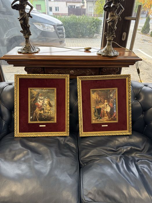 Doua tablouri litografii cu rame aurii