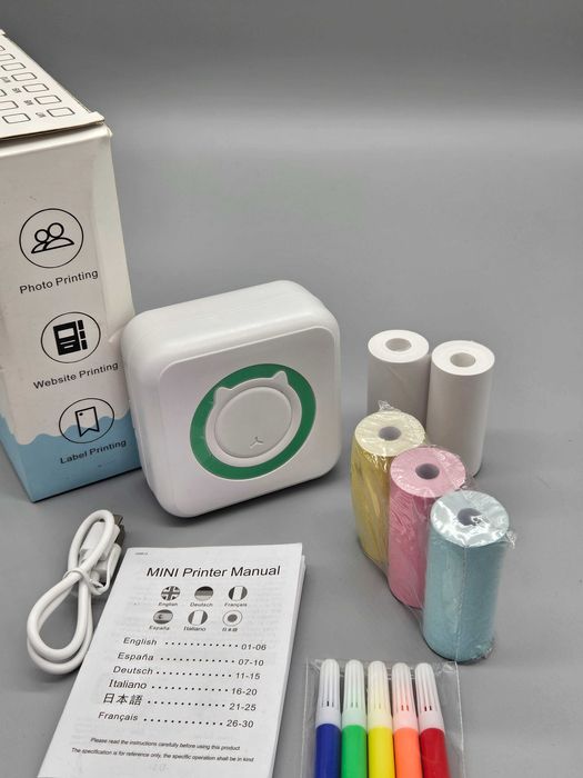 Преносим Bluetooth мини термо принтер– моментен печат + 5 ролки хартия