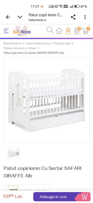 Patut copii lemn cu sertar Safari+saltea din latex si spuma de carbon