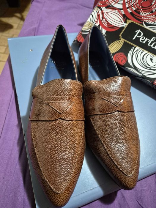 Pantofi dama, PERLATO, marime 42, piele naturala, maro, noi