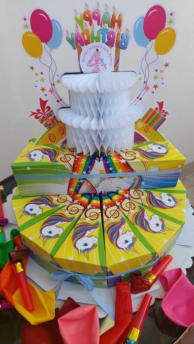 Картонена торта, детски рожден ден, парти градина