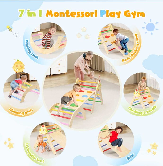 Монтесори комплект за катерене 7в1 - Триъгълник на Пиклер, арка, рампа