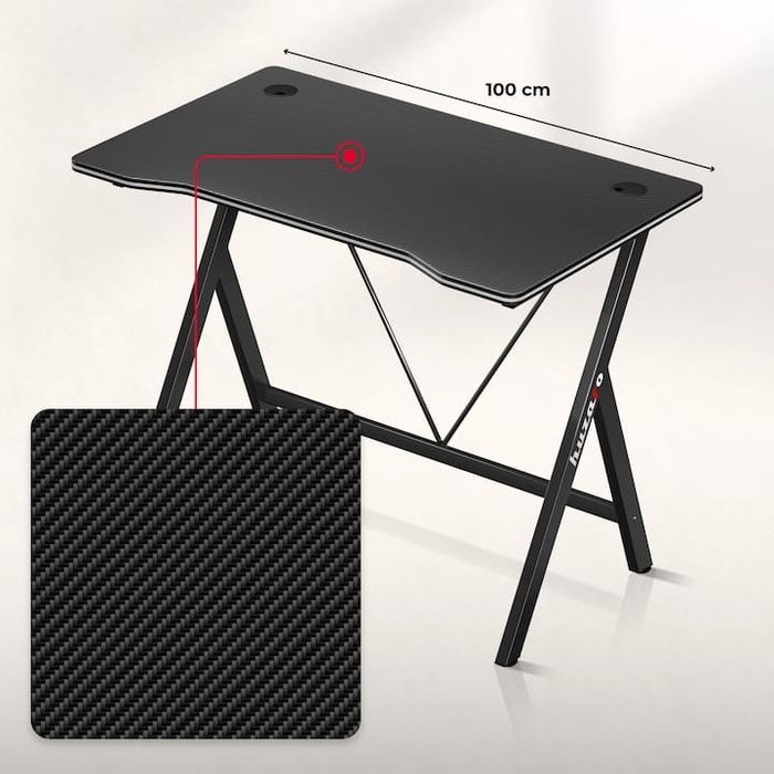 Birou gaming 100 x 50 x 75, blat fibra de carbon, negru