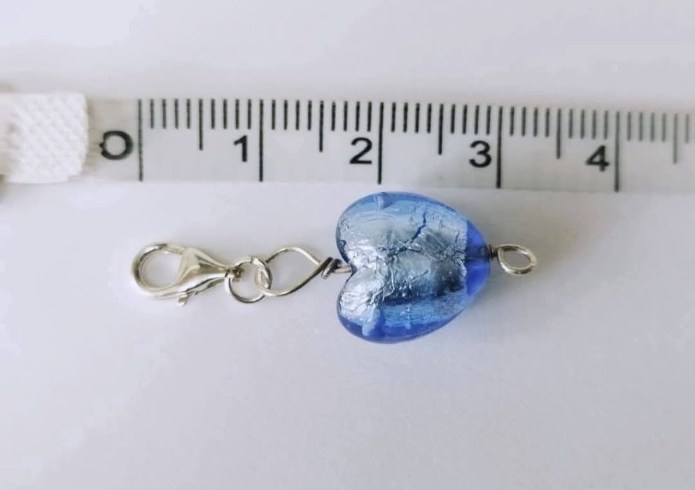 Vechi charm pandantiv argint 925, in forma de inima, din sticla de Murano, albastru deschis