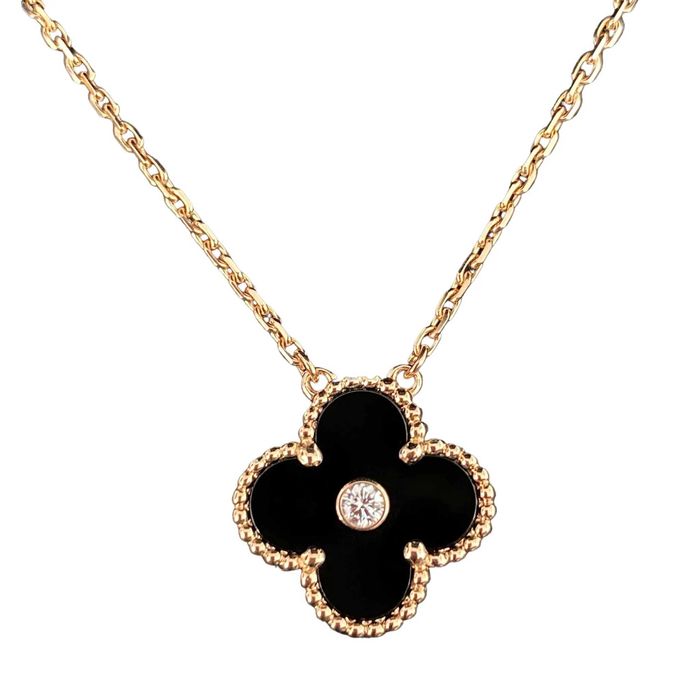 Van Cleef & Arpels VCA Rose Black Diamond Alhambra Clover Дамско Колие