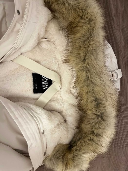 Zara - дълго зимно бяло яке - размер М