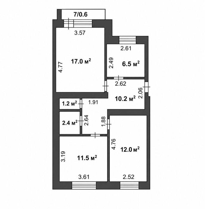 Центр 3-комнатная квартира 61м2