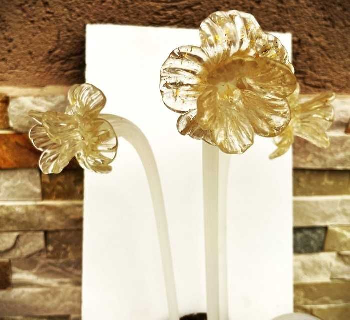 Eleganta aplica din sticla Murano-foita de aur-flori delicate-Italia