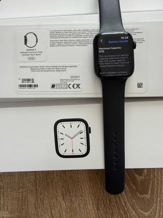 Apple Watch Series 7 GPS, 45mm Midnight – Full Box, Ca nou (Fără zgârieturi)