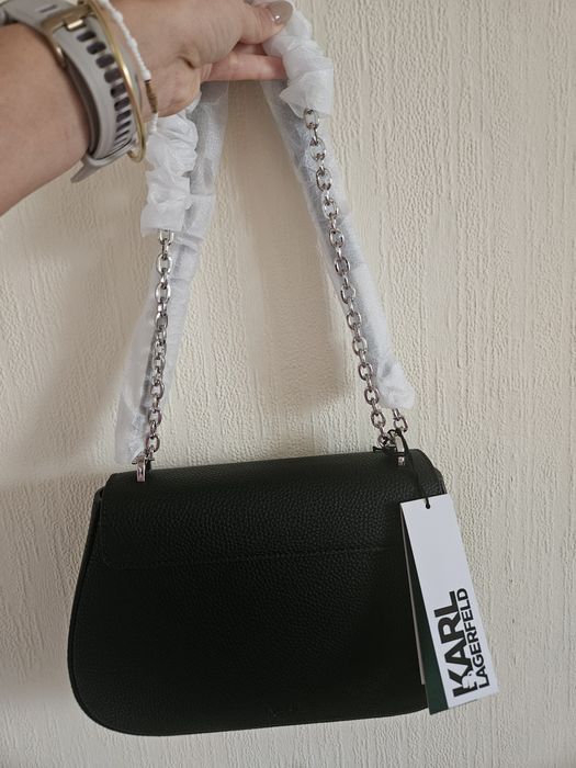 Черна кожена чанта Karl Lagerfeld
