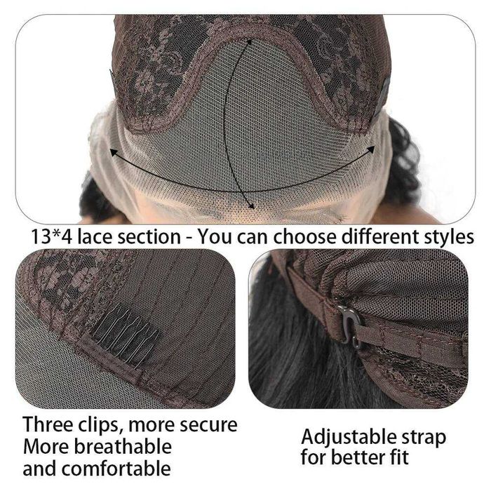 Естествена афро перука черна с тъмно червени кичури с дантела 13х4