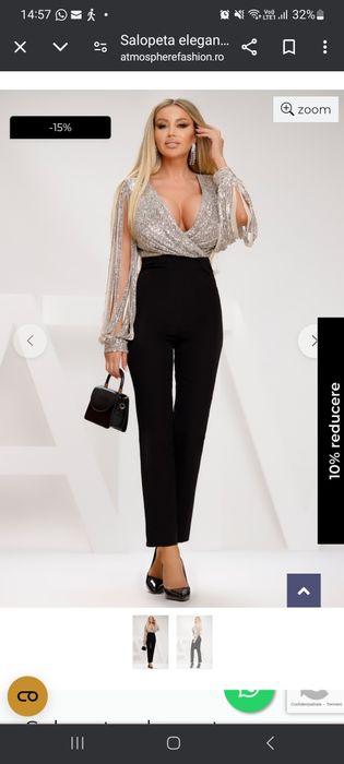 Salopetă de ocazie de la Atmosfere,decolteul se poate ajusta.