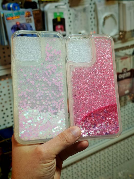 Калъф прозрачен с течен брокат iPhone 14 Pro Max / Розов / Прозрачен