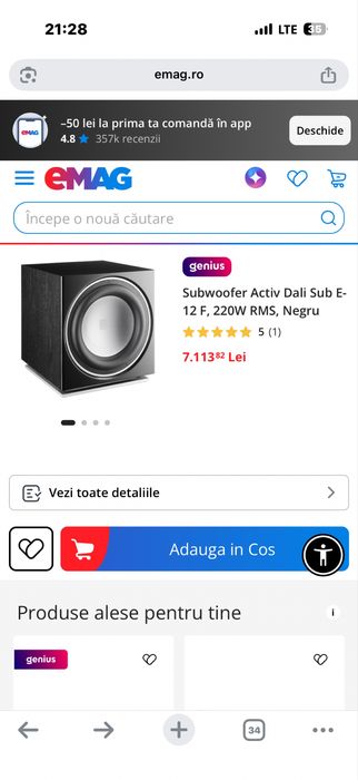 Subwoofer DALI SUB E-12 F – 220W RMS – Nou, nefolosit