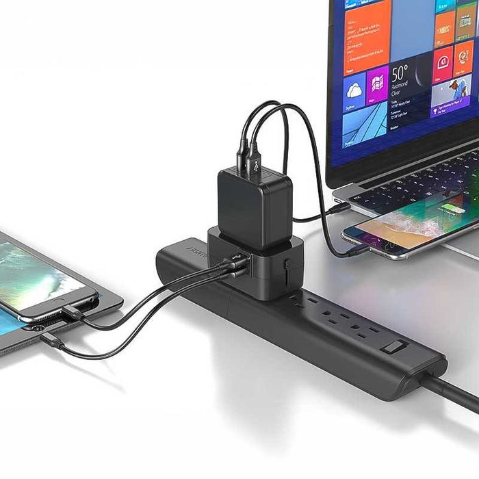 Разклонител КУБ, 4 международни контакта UK, USA, EU, AUS с 2x USB