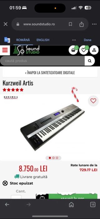 Sintetizator /pian digital Kurzweil Artis, profesional, PRET LA JUMATE