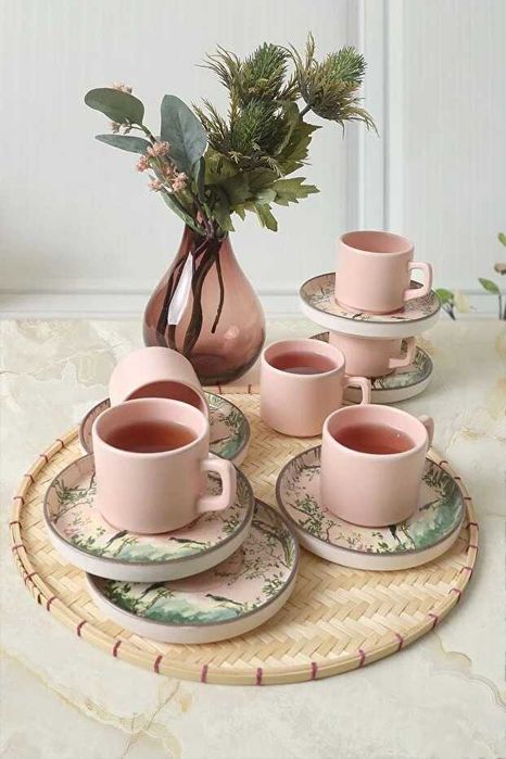 Keramika Комплект за чай Pink Woods, 12 части, за 6 души