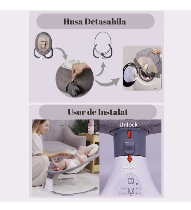 Leagan electric multifunctional pentru bebelusi, VisionHub