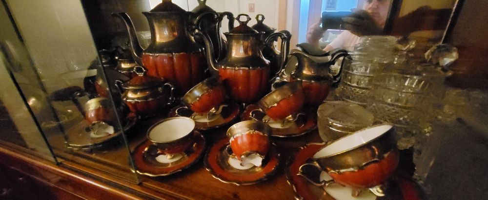 Set ceai, cafea cobalt , suflat cu aur