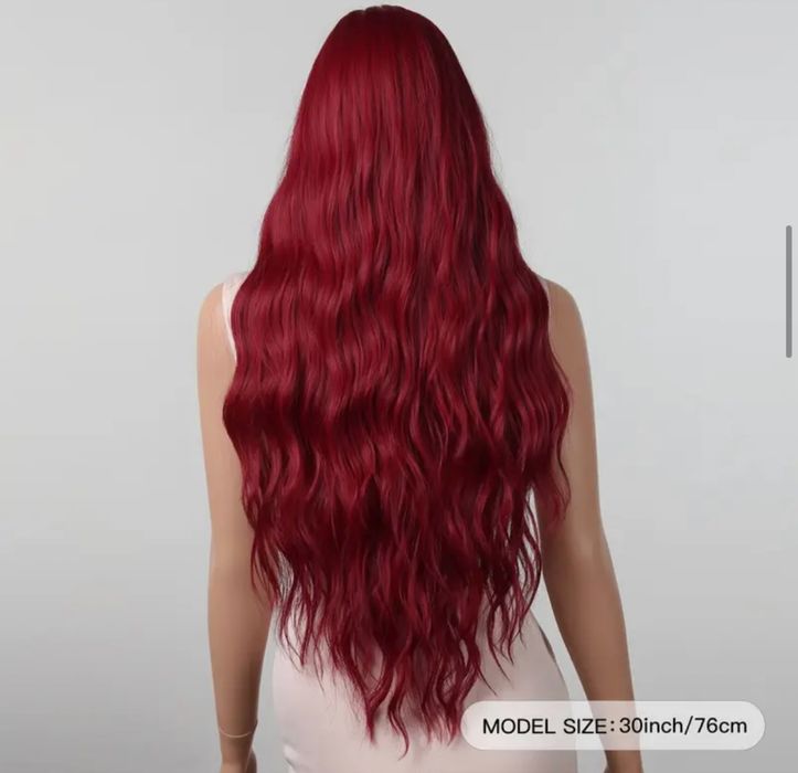 Дълга червена коса перука с бретон – Дължина : 76 см - Термоустойчива