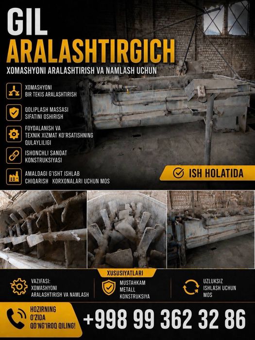Xomashyoni aralashtirish uchun aralashtirgich (gil aralashtirgich)
