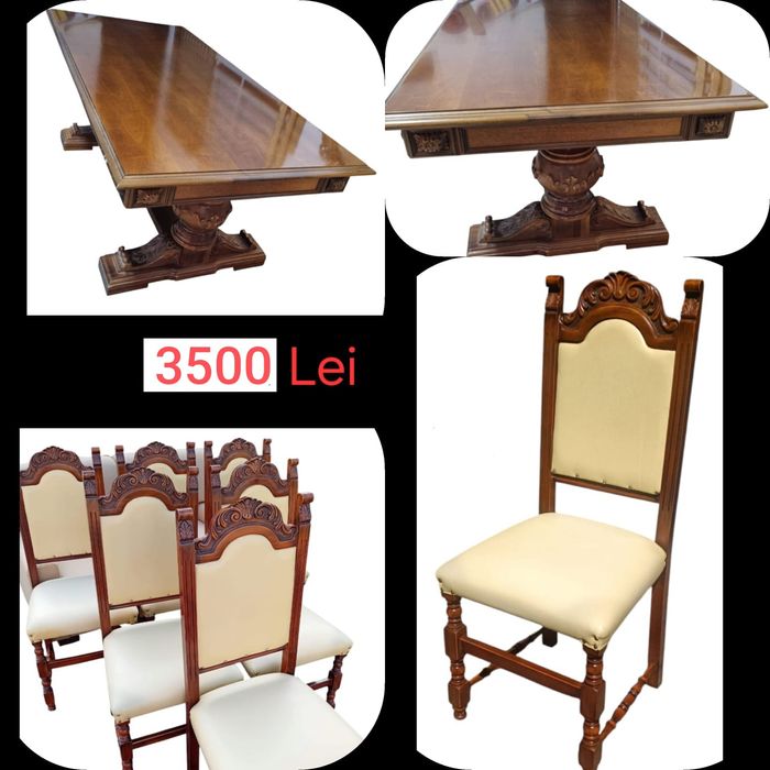 MASA ext pentru 6 sau 8 persoane și 6 SCAUNE din Lemn Masiv