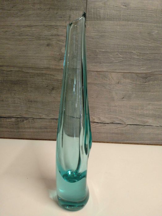 Голяма арт стъклена ваза 34 см – масивно стъкло, 70-те