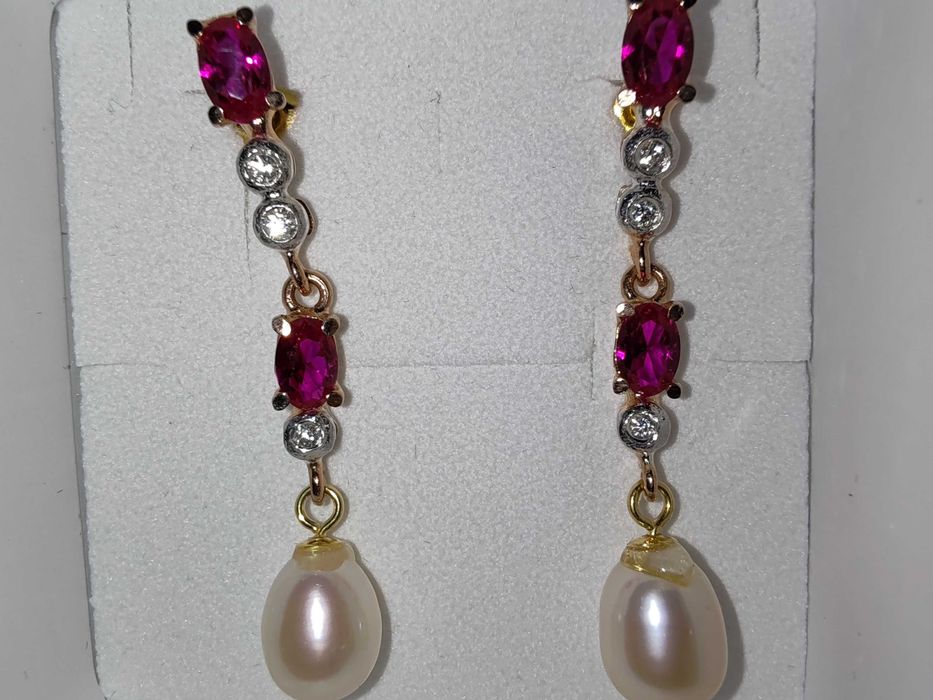 Cercei din aur roz argint și diamante