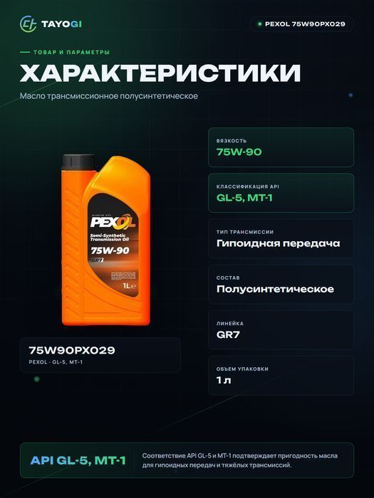 Масло трансмиссионное PEXOL GR7 75W-90, 1 л