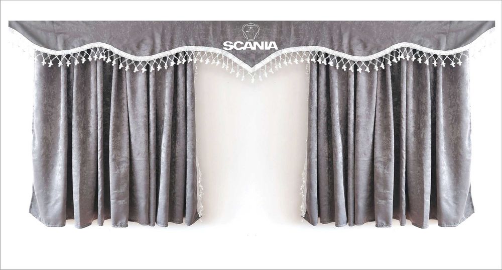 Комплект пердета за камион + кукички сиви с бели пискюли