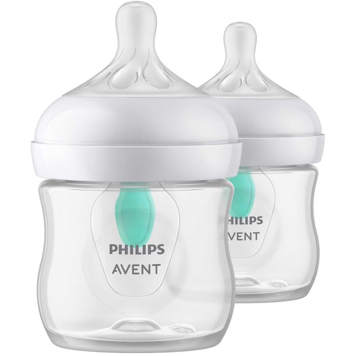 Set 2 biberoane Philips Avent Natural Response SCY670/02, cu dispozitiv anticolici AirFree, 125 ml, tetina care functioneaza ca sanul mamei, etc
