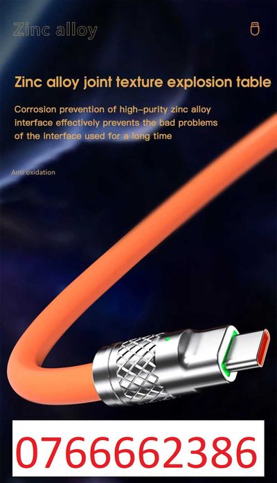 Cablu incarcare rapida 120W cu 3 capete / portocaliu