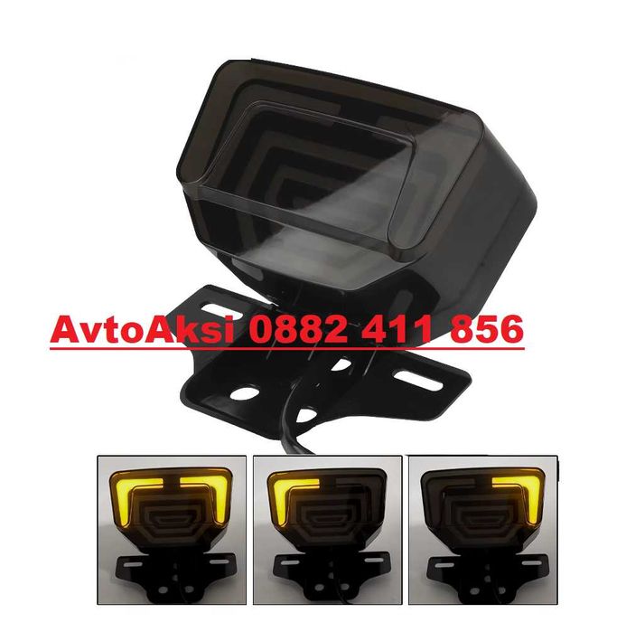 LED Стоп за мотор с вградени мигачи и стойка за номер-19345