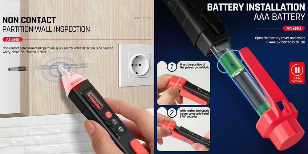 Creion detector tensiune fara contact, cu lumina LED, afisaj Nou!