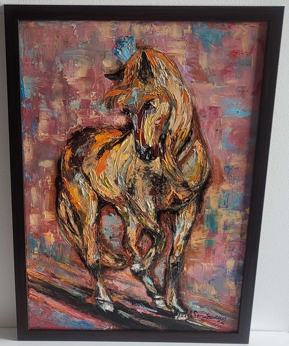 Pictura, tablou modern nou, -CAL IN GALOP NR.1- pictor roman consacrat